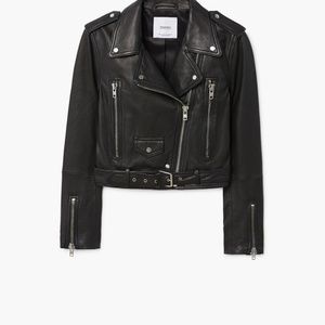 MANGO Leather Biker Jacket Black